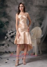 Champagne Column Sweetheart High-low Satin Ruch Prom Dress