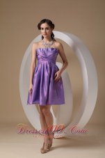 Lavender A-line Strapless Mini-length Taffeta Ruch Prom / Homecoming Dress