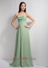 Apple Green Empire Halter Brush Train Chiffon Ruch Prom Dress