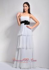 White Empire Strapless Floor-length Chiffon Hand Made Flower Prom Dress