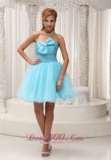 Aqua Blue A-line Prom / Cocktail Dress For 2013 Taffeta and Organza Ruched Bodice Mini-length