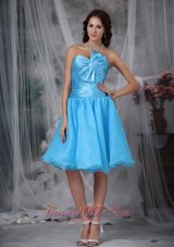 Aqua Blue A-line / Princess Sweetheart Knee-length Organza Pleat and Bow Prom / Homecoming Dress