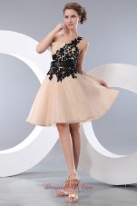 Champagne A-line / Princess One Shoulder Knee-length Organza Appliques Prom / Homecoming Dress