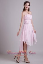 Pink Asymmetrical Strapless High-low Chiffon Beading Prom/Homecoming Dress