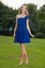 Blue A-line One Shoulder Mini-length Chiffon Bridesmaid Dress