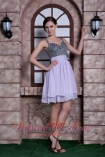 Lilac A-line Spaghetti Straps Knee-length Beading Chiffon Homecoming Dress