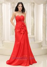 Sweetheart Red Prom Dress Ruched Bodice Brush Train Lace-up
