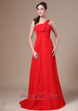 One Shoulder For Prom Dress With Ruch Chiffon and Brush Train