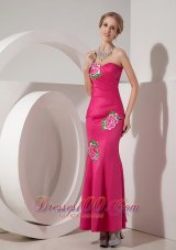 Exquisite Hot Pink Mermaid Sweetheart Cocktail Dress Taffeta Appliques Ankle-length