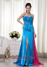 Sky Blue and Hot Pink Sweetheart Beading Prom Dress Brush Chiffon and Elastic Woven Satin