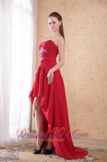 Wine Red A-Line / Princess Sweetheart High-low Chiffon Beading Prom Dress