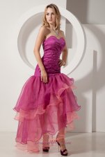 Sexy Fuchsia Sweetheart Prom Dress Asymmetrical Beading and Ruch