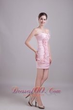 Baby Pink Column/Sheath Strapless Mini-length Taffeta Hand Flowers Prom / Homecoming Dress