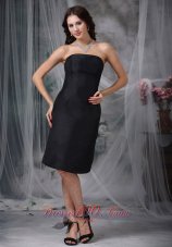 Black A-line Strapless Knee-length Satin Ruch Bridesmaid Dress