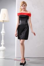 Red and Black Column Off The Shoulder Mini-length Taffeta Ruch Prom Dress