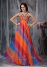 Colorful Empire Straps Floor-length Chiffon Beading Prom / Evening Dress