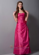 Customize Hot Pink Column Sweetheart Hand Made Flowers Bridesmaid Dress Floor-length Taffeta