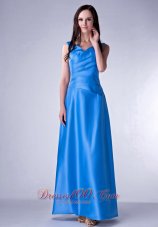 Brand New Sky Blue Cloumn V-neck Bridesmaid Dress Taffeta Ruch Ankle-length