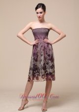 Colorful Bridesmaid Dress With Strapless Knee-length Printing