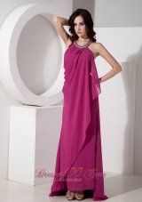 Unique Simple Modest Fuchsia Halter Top Prom Dress