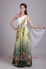 Exquisite Empire One Shoulder Floor-length Print Beading Prom Dress