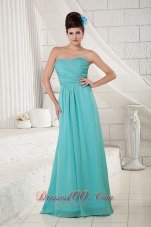Pretty Turquoise Bridesmaid Dress Empire Sweetheart Chiffon Ruch Brush Train