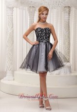 Lace Decorate Up Bodice Black and White Organza With Sequins Sweet Prom / Cocktail Dress For 2013