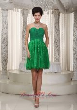 Green A-line / Princess Sweetheart Mini-length Tulle and Sequin Ruch Prom / Cocktail Dress