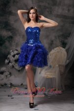 Cute Royal Blue Evening Dress A-line Sweetheart Organza Beading Mini-length