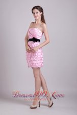 Pink Column Strapless Mini-length Taffeta Sash and Ruch Prom / Homecoming Dress