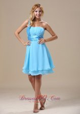 Missouri One Shoulder Light Blue Chiffon Ruched Decorate Bust Knee-length 2013 Prom / Homecoming Dress  Dama Dresses