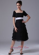 Black tiered skirt Square Black Wedding Party A-Line Chiffon Mother of the Bride Dress  Dama Dresses