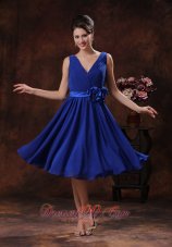 Roral Blue V-neck Bridesmaid Dress With Flowers and Ruch Derocate In Carefree Arizona  Dama Dresses