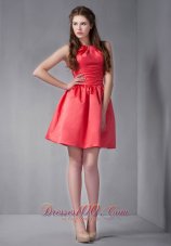Customize Rust Red Mini-length Scoop Bridesmaid Dress under 100  Dama Dresses