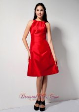Latest Red A-line Bateau Bridesmaid Dress Knee-length Taffeta  Dama Dresses