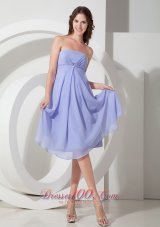 Elegant Lilac Empire Strapless Bridesmaid Dress Chiffon Beading Tea-length  Dama Dresses
