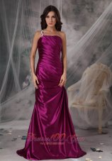 Exclusive Fuchsia Column One Shoulder Evening Dress Taffeta Appliques Floor-length Dress  Dama Dresses