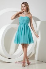 Turquoise A-line / Princess Sweetheart Ruch Bridesmaid Dress Knee-length Chiffon  Dama Dresses