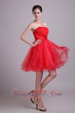 Red A-line Strapless Short Organza Beading Prom/Cocktail Dress  Dama Dresses