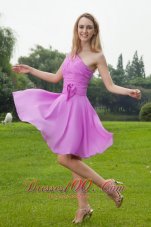 Lavender A-Line / Princess One Shoulder Knee-length Chiffon Ruch Bridesmaid Dress  Dama Dresses