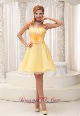 2013 Hand Made Flower On Up Bodice Light Yellow Sweet Prom / Cocktail Dress For 2012 Beaded Decorate Bust