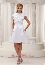 2013 High-neck White Ruffled Decorate Bust Taffeta and Mini-length Prom / Homecoming Dress For 2013