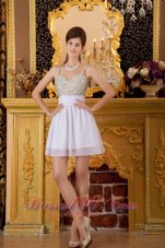 2013 Lovely A-line Straps Mini-length Chiffon Beading White Prom / Cocktail Dress