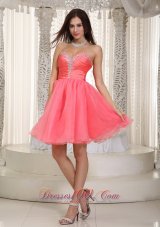 2013 Watermelon Red A-line Sweetheart Knee-length Taffeta and Organza Beading Prom Dress