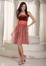2013 Rust Red A-line Strapless Knee-length Printing and Tulle Belt Prom Dress