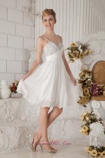 2013 White Empire Straps Short Prom Dress Chiffon Beading Knee-length
