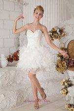 2013 White A-line Sweetheart Short Prom Dress Organza Beading Mini-length