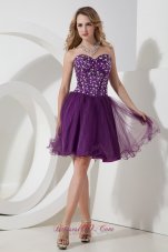 2013 Purple A-line / Princess Sweetheart Beading Short Prom Dress Knee-length Organza