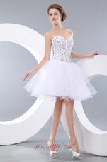 2013 Lovely White Short Prom / Homecoming Dress A-line / Princess Sweetheart Mini-length Organza Beading