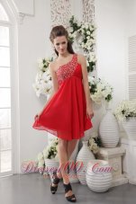2013 Red Empire One Shoulder Short Chiffon Beading Prom / Cocktail Dress